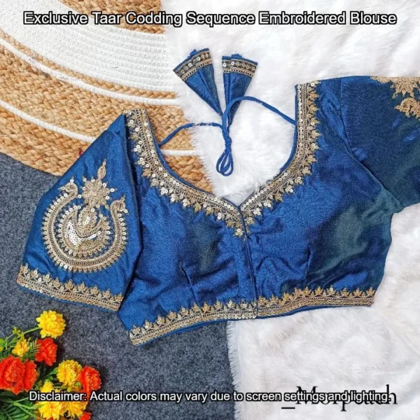 Taar codding sequence embroidered blouse milan silk - High-Quality Fabric