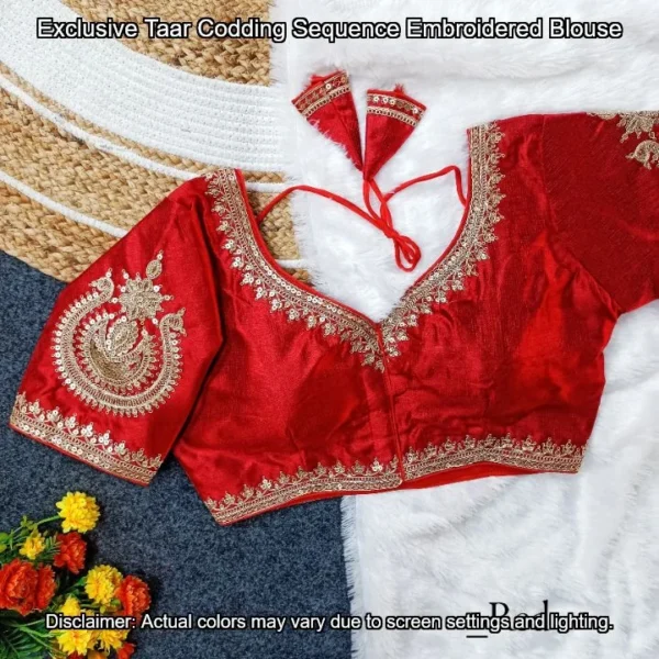 Taar codding sequence embroidered blouse milan silk - High-Quality Fabric
