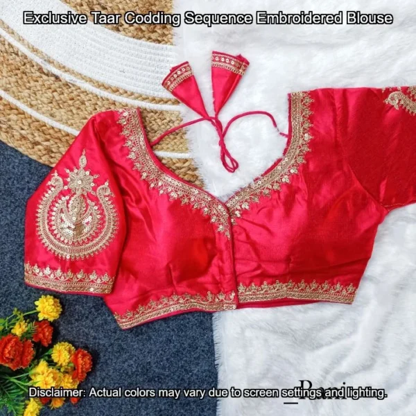 Taar codding sequence embroidered blouse milan silk - High-Quality Fabric