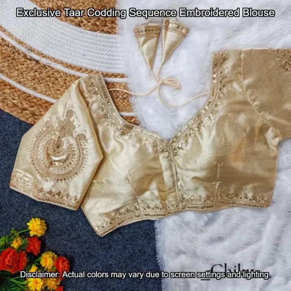 Taar codding sequence embroidered blouse milan silk - High-Quality Fabric