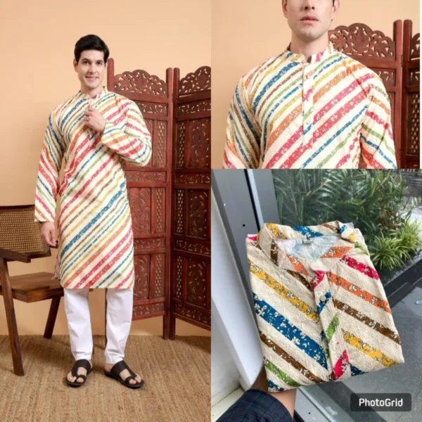 Traditional cotton digital crochet men8217s kurta 8211 killer10 - High-Quality Fabric