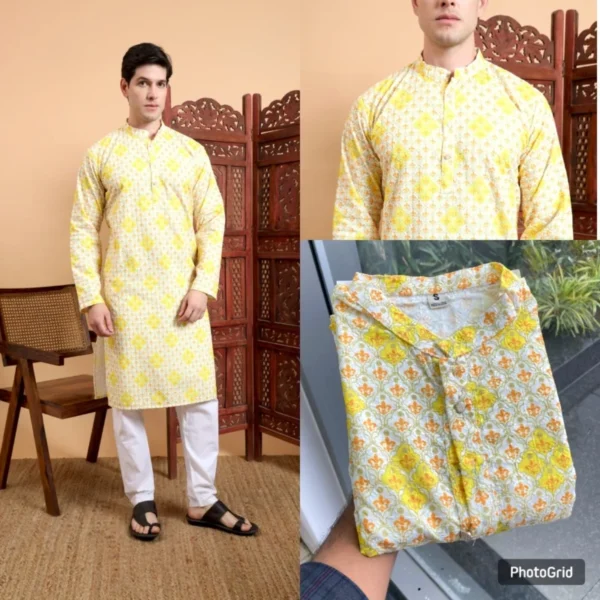 Traditional cotton digital crochet men8217s kurta 8211 killer10 - High-Quality Fabric