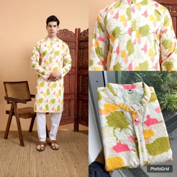 Traditional cotton digital crochet men8217s kurta 8211 killer10 - High-Quality Fabric