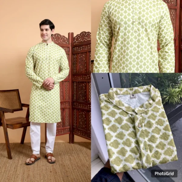 Traditional cotton digital crochet men8217s kurta 8211 killer10 - High-Quality Fabric