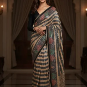 Vichitra silk digital print fabric with water sequins buy online sabyasachi print - High-Quality Fabric