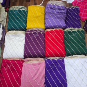 Vichitra silk fabric double cutwork leheriya border 448243 - High-Quality Fabric