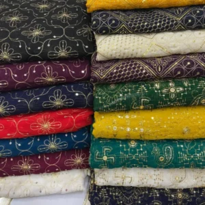 Vintage georgette fabric with intricate work shop now - High-Quality Fabric