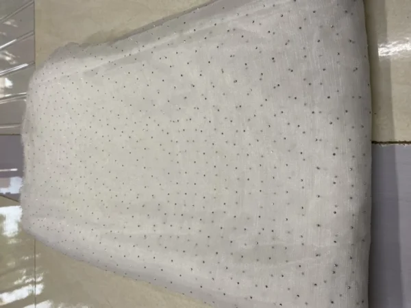 White Burberry Silk Crush Fabric with Hot Fix Diamond – Premium Party Wear for Lehenga, Gown & Dresses