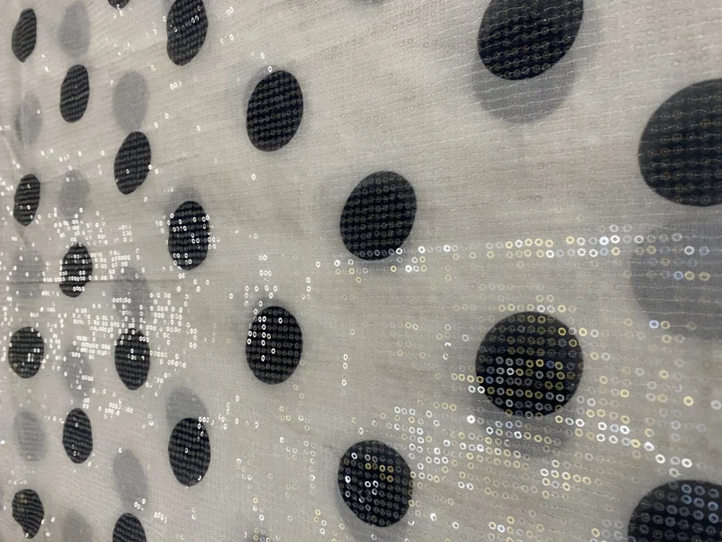 White polka dot georgette fabric with water sequins work - High-Quality Fabric