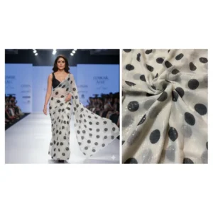 White polka dot georgette fabric with water sequins work - High-Quality Fabric