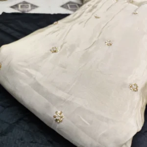 A125590 pure dyeable shimmer tissue silk fabric with handwork beads work butties - High-Quality Fabric