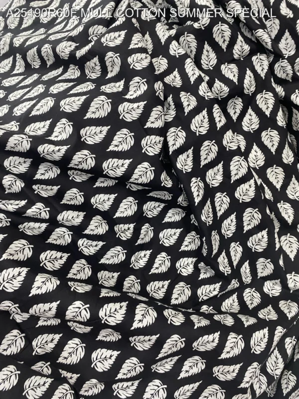 Black 038 white floral pure mul cotton fabric soft summer wear - High-Quality Fabric