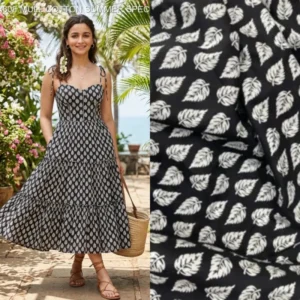Black 038 white floral pure mul cotton fabric soft summer wear - High-Quality Fabric