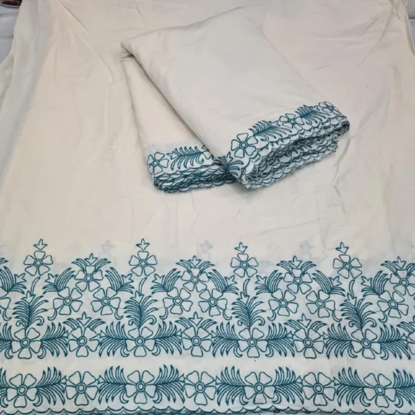 Dyeable soft kora mul cotton multi embroidered fabric - High-Quality Fabric