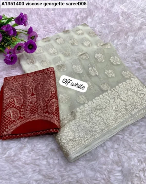 Elegant viscose georgette weaving flower jacquard saree - High-Quality Fabric