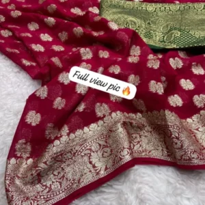Elegant viscose georgette weaving flower jacquard saree - High-Quality Fabric
