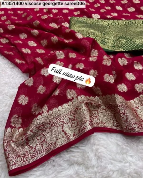 Elegant viscose georgette weaving flower jacquard saree - High-Quality Fabric