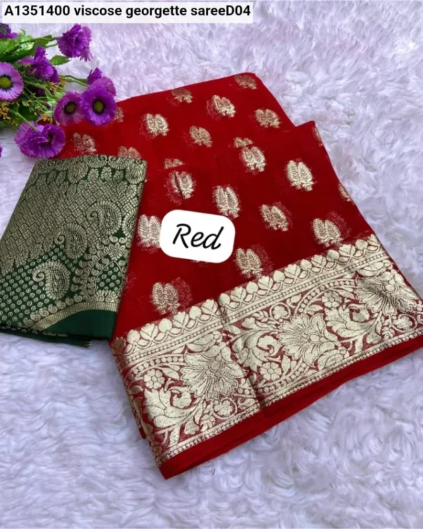 Elegant viscose georgette weaving flower jacquard saree - High-Quality Fabric