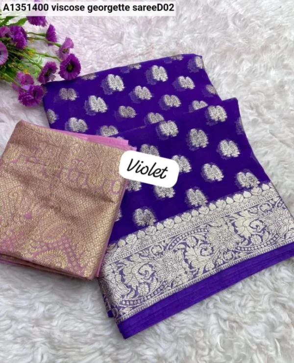 Elegant viscose georgette weaving flower jacquard saree - High-Quality Fabric