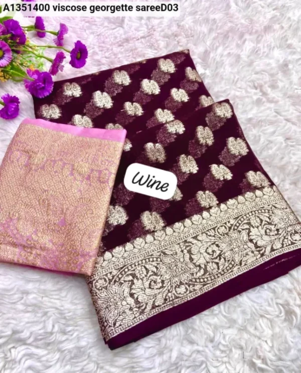 Elegant viscose georgette weaving flower jacquard saree - High-Quality Fabric