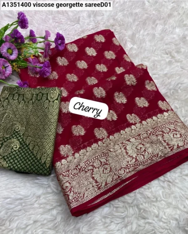 Elegant viscose georgette weaving flower jacquard saree - High-Quality Fabric