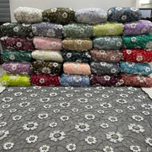Imported net fabric with heavy hand work cut dana - High-Quality Fabric