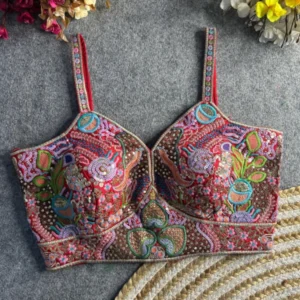 Italian silk spaghetti blouse heavy embroidery 038 sequins - High-Quality Fabric