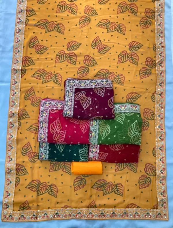 Party wear soft georgette bandhej saree with embroidery border - High-Quality Fabric