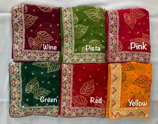 Party wear soft georgette bandhej saree with embroidery border - High-Quality Fabric