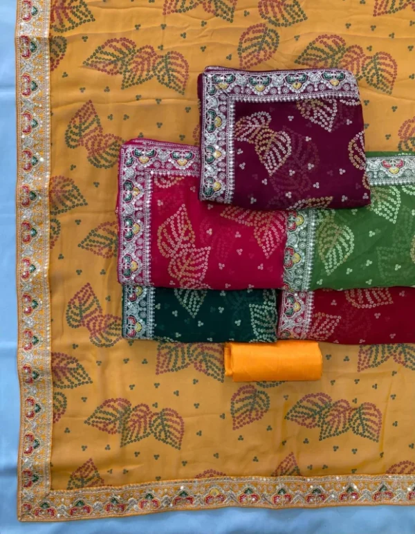 Party wear soft georgette bandhej saree with embroidery border - High-Quality Fabric