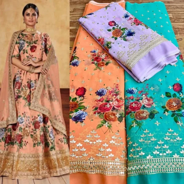 Printed georgette fabric with sequin daman 568243 width - High-Quality Fabric