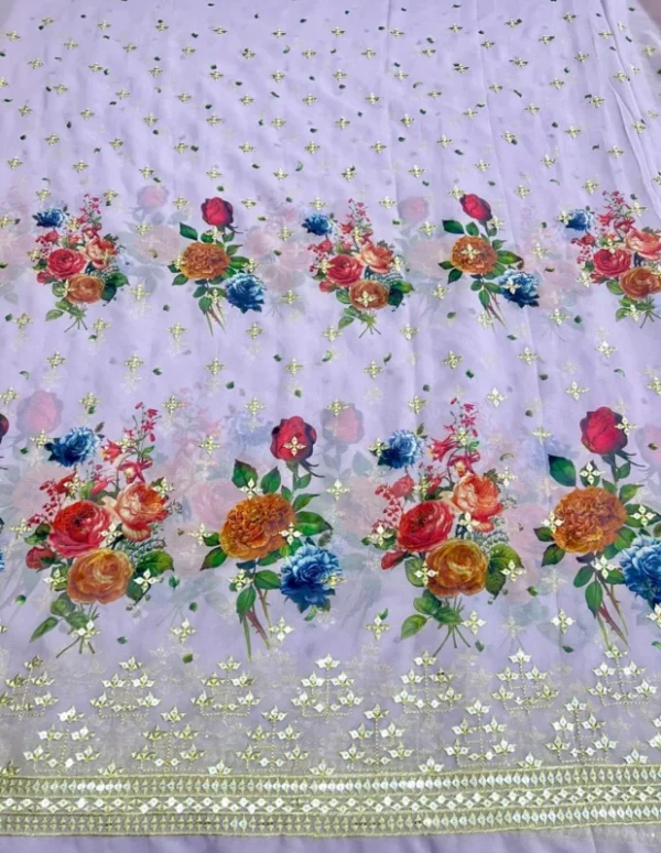 Printed georgette fabric with sequin daman 568243 width - High-Quality Fabric