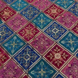 Pure chinnon fabric with bandhani print and patola style position embroidery on print - High-Quality Fabric