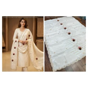 disha patni in Pure dyeable natural crepe scalloped border beads dupatta - High-Quality Fabric