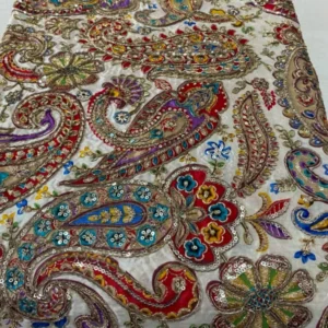Pure natural crepe fabric with multi work embroidery 8211 shop now - High-Quality Fabric