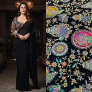 Pure natural crepe fabric with multi work embroidery 8211 shop now - High-Quality Fabric