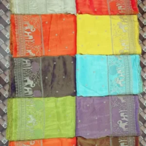 Pure shimmer tissue silk heavy embroidered fabric by meter - High-Quality Fabric