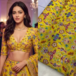 Pure viscose chinon position print embroidered fabric buy online - High-Quality Fabric