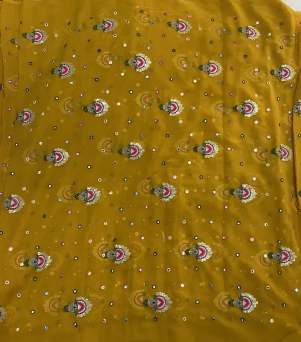 Sabyasachi inspired mustard georgette embroidery fabric - High-Quality Fabric