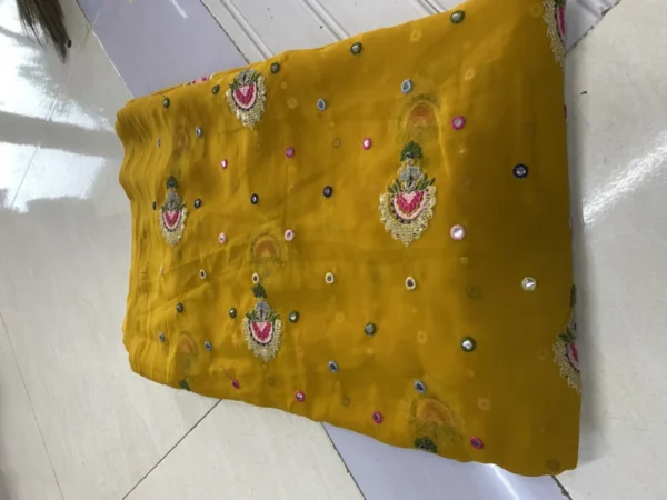 Sabyasachi inspired mustard georgette embroidery fabric - High-Quality Fabric