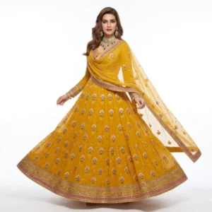 Sabyasachi inspired mustard georgette embroidery fabric - High-Quality Fabric