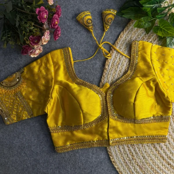 Sabyasachi style lotus beads bridal blouse 8211 italian silk - High-Quality Fabric