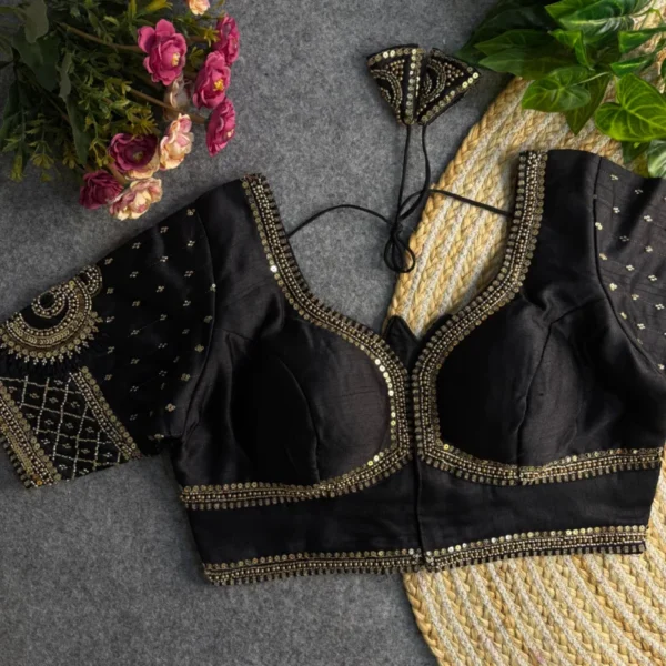 Sabyasachi style lotus beads bridal blouse 8211 italian silk - High-Quality Fabric