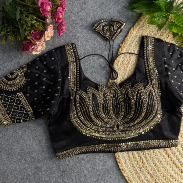 Sabyasachi style lotus beads bridal blouse 8211 italian silk - High-Quality Fabric