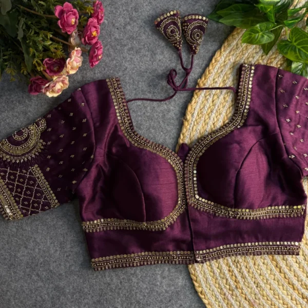 Sabyasachi style lotus beads bridal blouse 8211 italian silk - High-Quality Fabric
