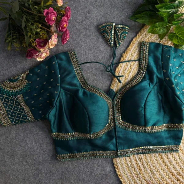Sabyasachi style lotus beads bridal blouse 8211 italian silk - High-Quality Fabric