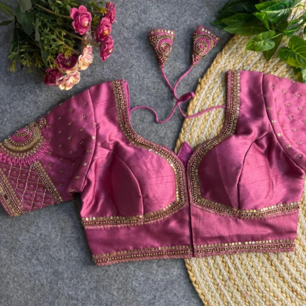 Sabyasachi style lotus beads bridal blouse 8211 italian silk - High-Quality Fabric