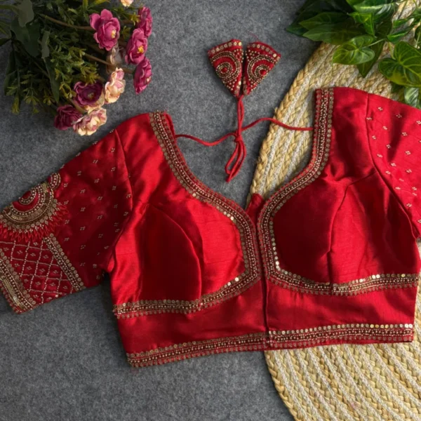 Sabyasachi style lotus beads bridal blouse 8211 italian silk - High-Quality Fabric