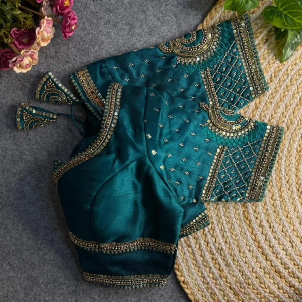 Sabyasachi style lotus beads bridal blouse 8211 italian silk - High-Quality Fabric