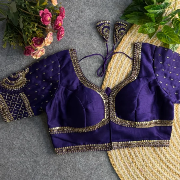 Sabyasachi style lotus beads bridal blouse 8211 italian silk - High-Quality Fabric